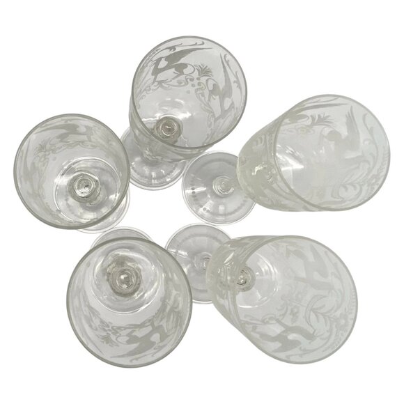 Edwardian Venetian Hand Blown-Engraved Griffin Wine Glasses - Picture 2 of 3